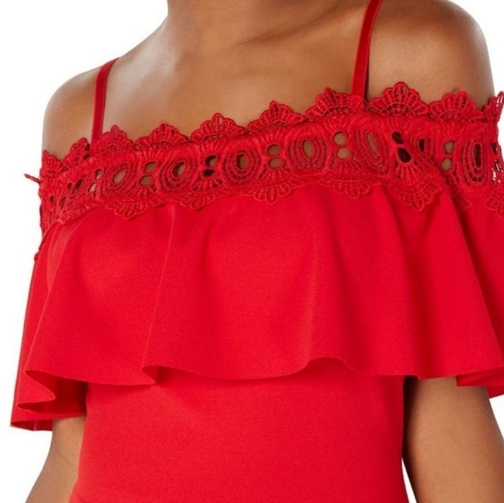 BCX junior Lace-Trim Off Shoulder Dress